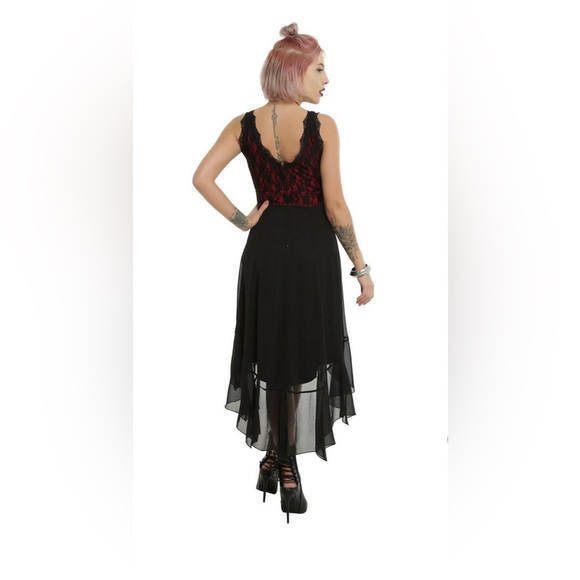 Hot Topic Royal Bones By Tripp Red & Black Lace Hi-Low Dress size Large - Picture 2 of 10